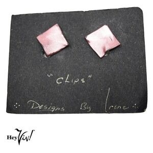 Vintage 90s Shiny Pink Clip On Earrings Designs by Irene Original Card - Hey Viv